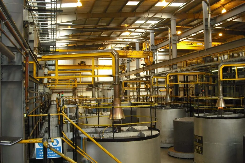 Interior of plant showing Ductwork Make Carbon Products.