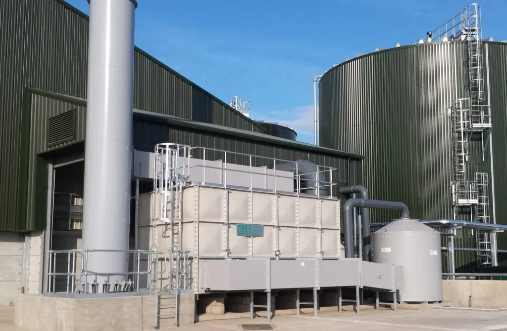 Carbon filter odor control system installed at industrial facility with integrated ductwork.