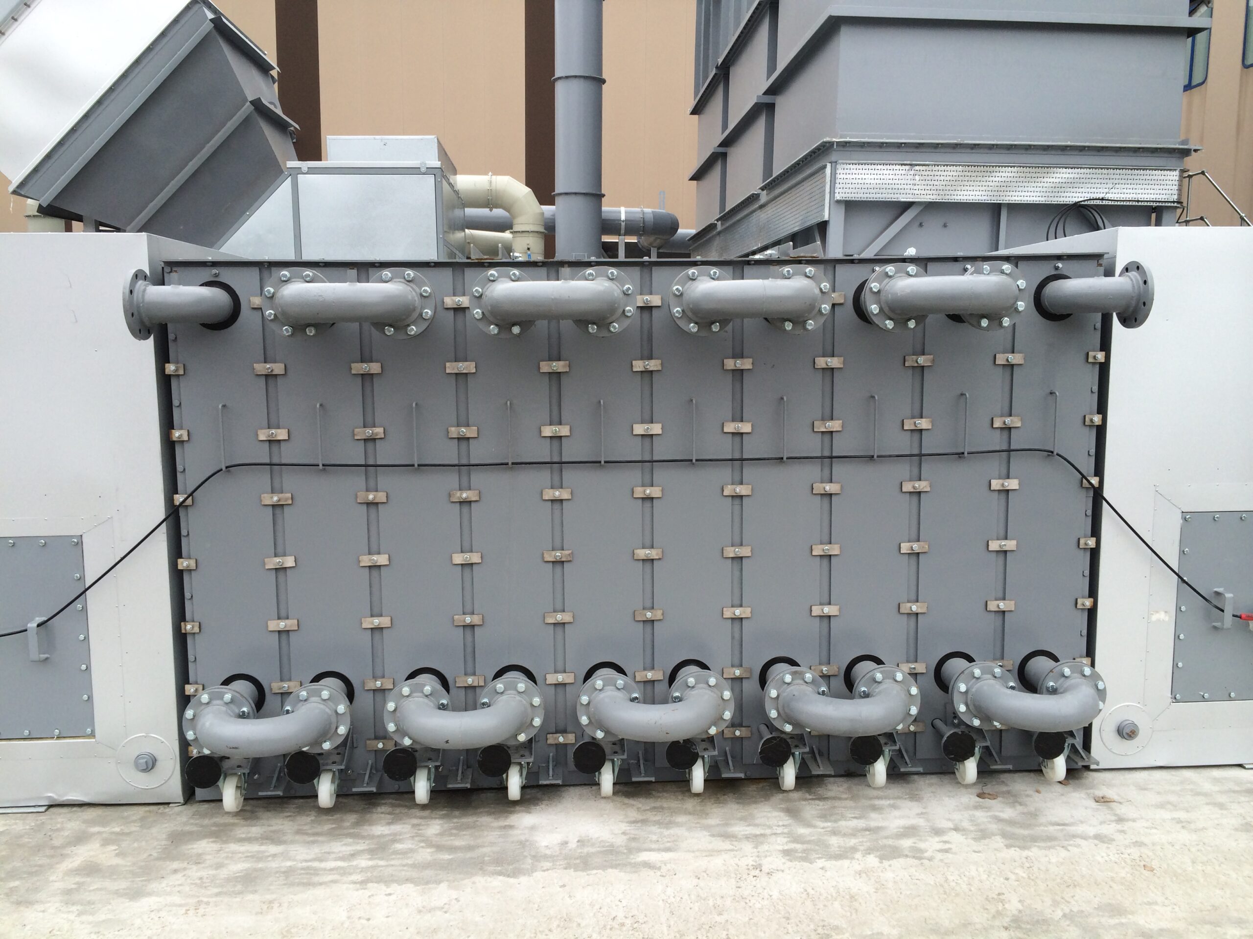 Heat exchanger being used in industrial setting for heat recovery.